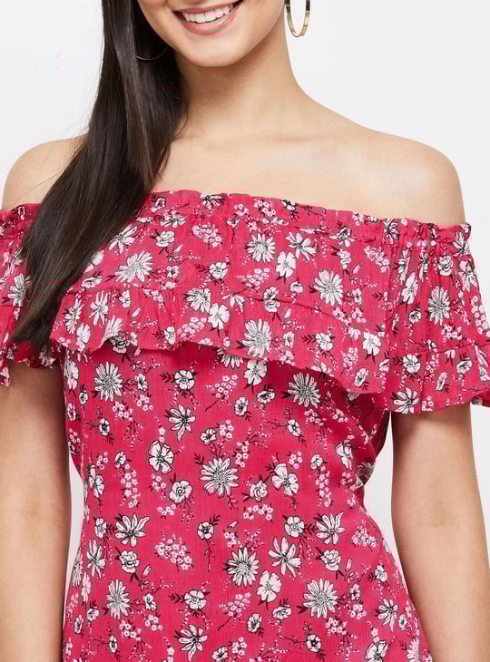 Women Printed Bardot Dress 