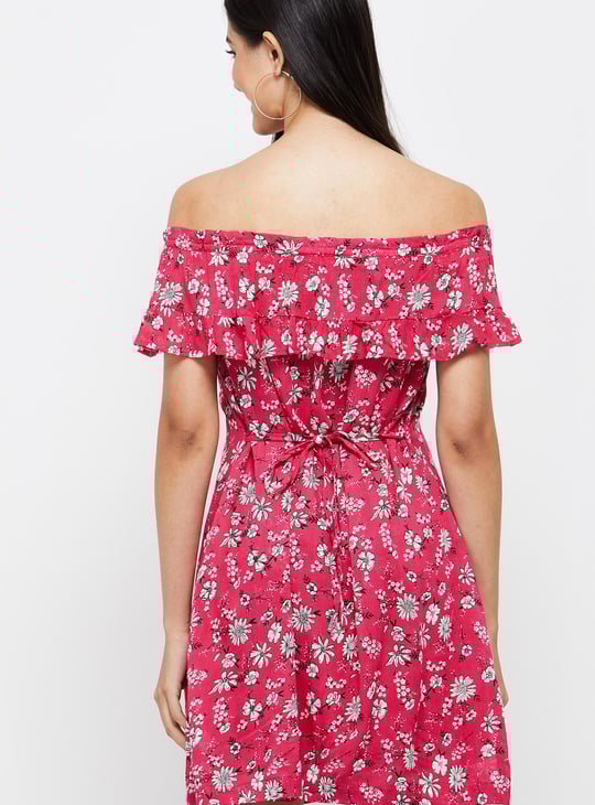 Women Printed Bardot Dress 