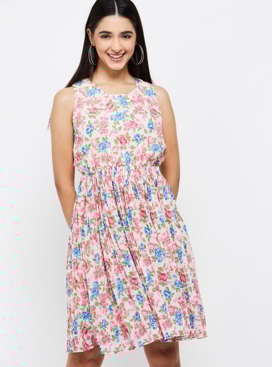 Women Printed Pleated Fit and Flare Dress