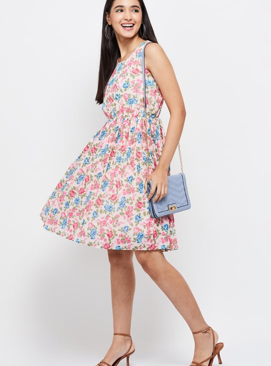 Women Printed Pleated Fit and Flare Dress