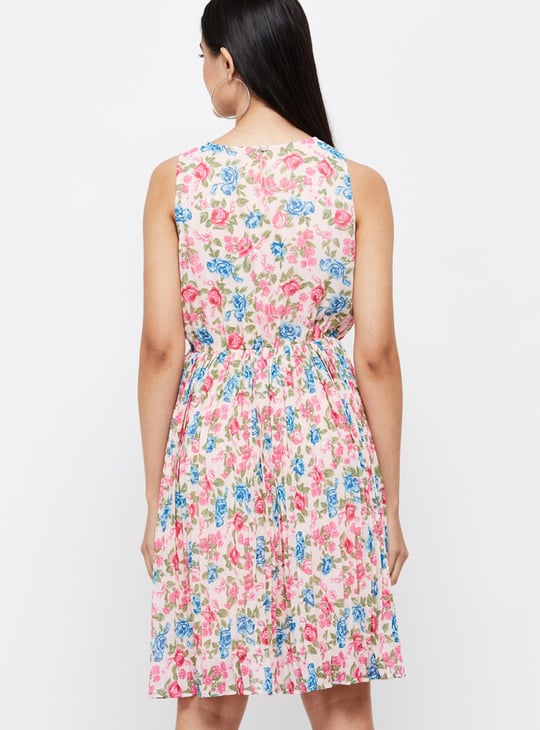 Women Printed Pleated Fit and Flare Dress