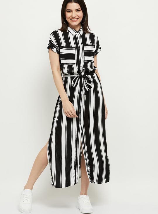 Women Striped Shirt Dress 