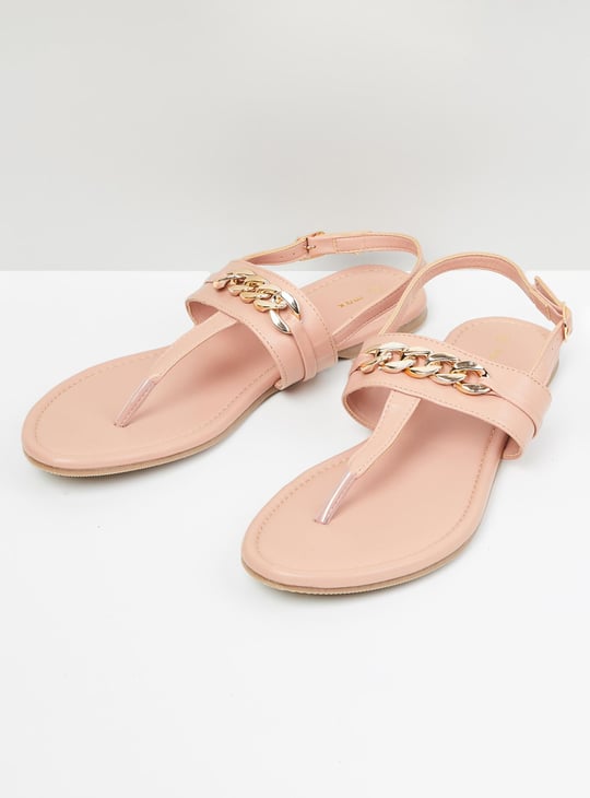 Women Embellished Sling Back Flat Sandals 