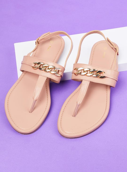 Women Embellished Sling Back Flat Sandals 
