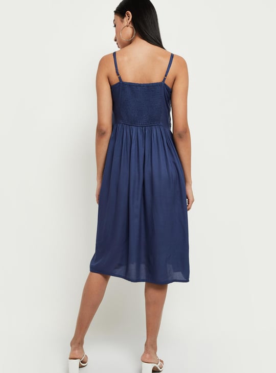 Women Embroidered Shoulder Strap A-line Dress 