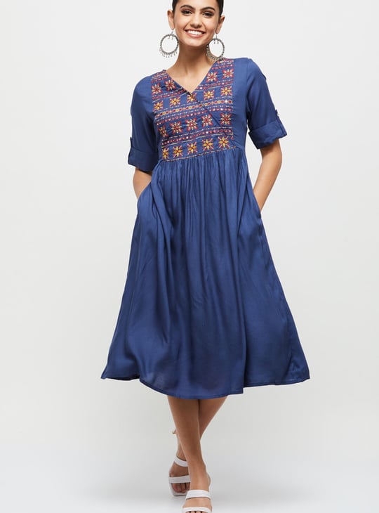 blue ethnic dress for women Royal Blue Zari Ethnic Angrakha Set with Embroidered Dupatta Myaara
