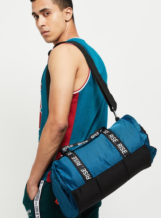 Men Printed Zip Closure Gym Bag | Blue | Printed