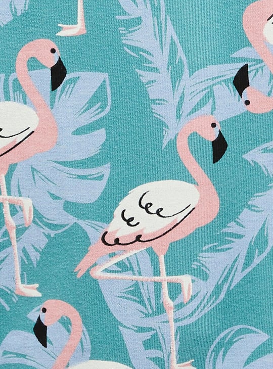 Women Printed Round Neck T-shirt with Elasticated Pyjamas 