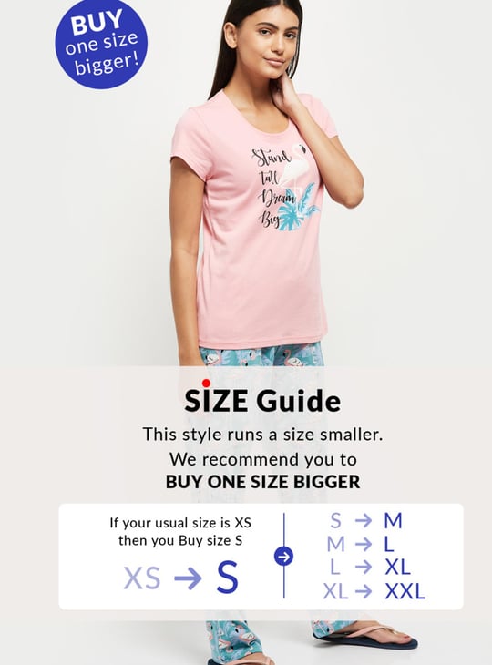 Women Printed Round Neck T-shirt with Elasticated Pyjamas 