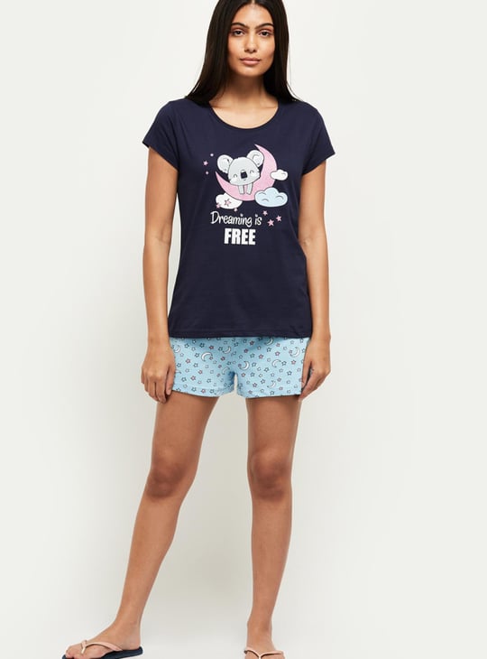 Women Printed Lounge T-shirt with Shorts 