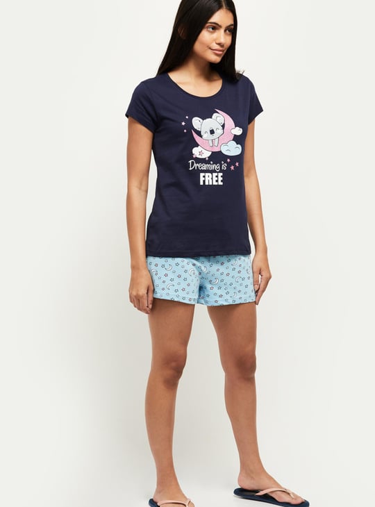Women Printed Lounge T-shirt with Shorts 