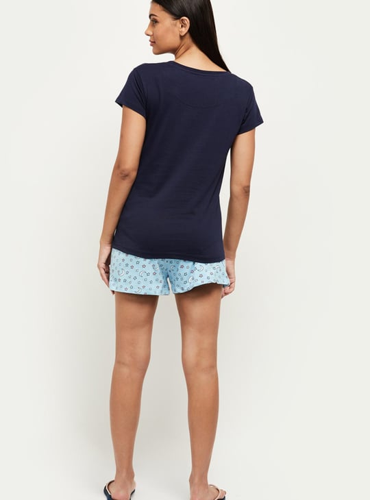 Women Printed Lounge T-shirt with Shorts 