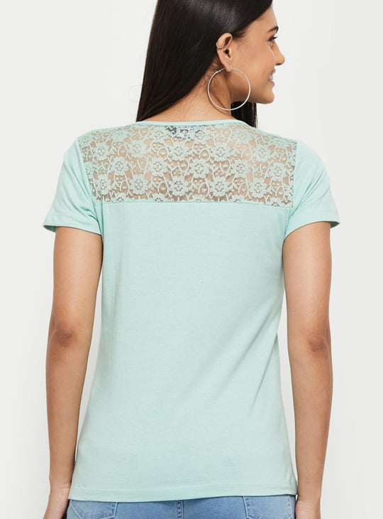 Women Solid Half Sleeves Henley T-shirt 