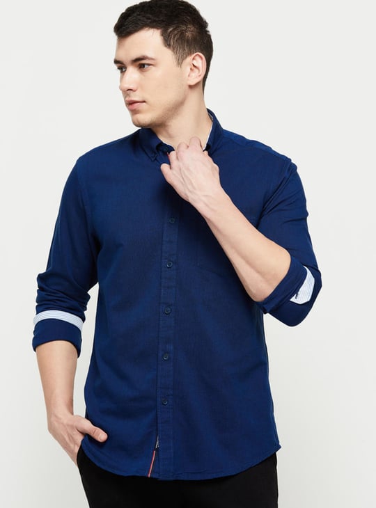 Men Solid Full Sleeves Slim Fit Casual Shirt 