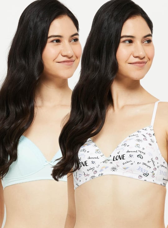 Women Printed Padded Non-Wired T-shirt Bra - Pack of 2 