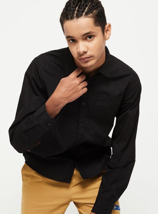 Boys Solid Long Sleeve Casual Shirt 