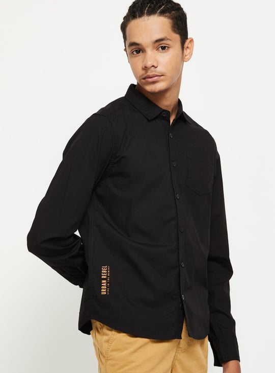 Boys Solid Long Sleeve Casual Shirt 