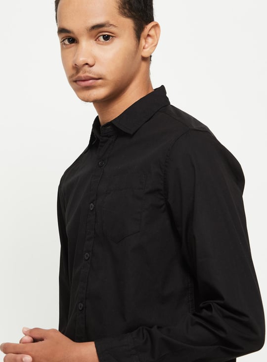 Boys Solid Long Sleeve Casual Shirt 