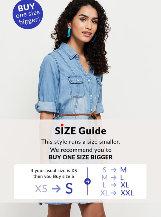 Women Washed Belt-Detail Denim Tunic