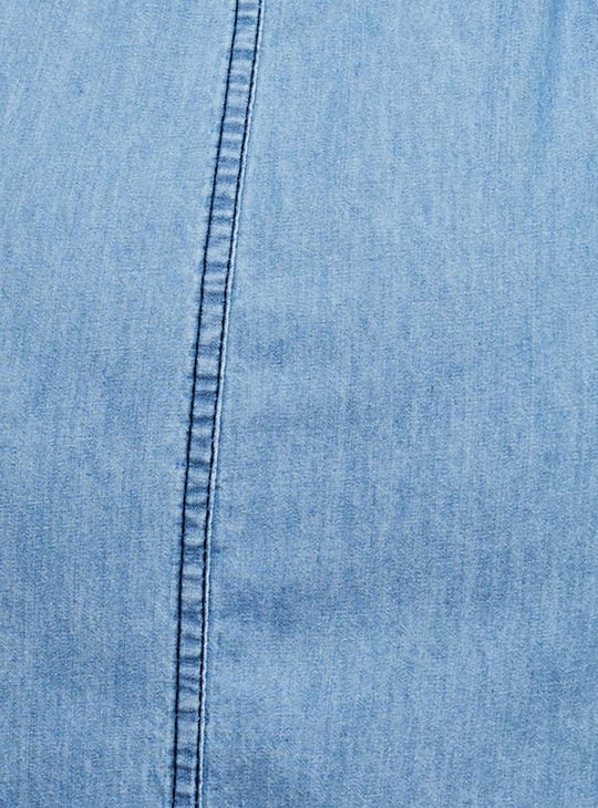 Women Washed Belt-Detail Denim Tunic