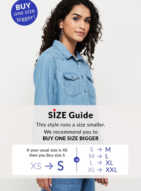 Women Solid Spread Collar Denim Shirt 