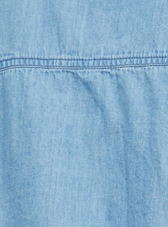 Women Solid Spread Collar Denim Shirt 