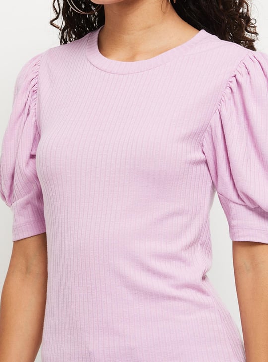 MAX Women Textured Puffed Sleeves Top