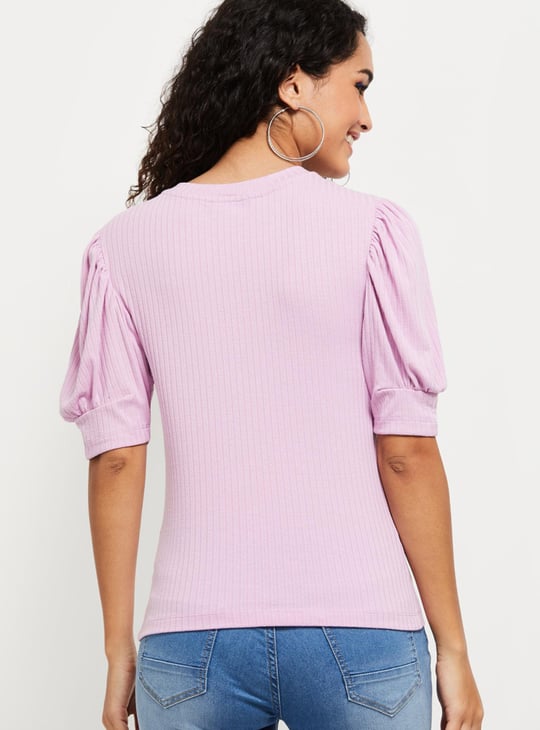 MAX Women Textured Puffed Sleeves Top