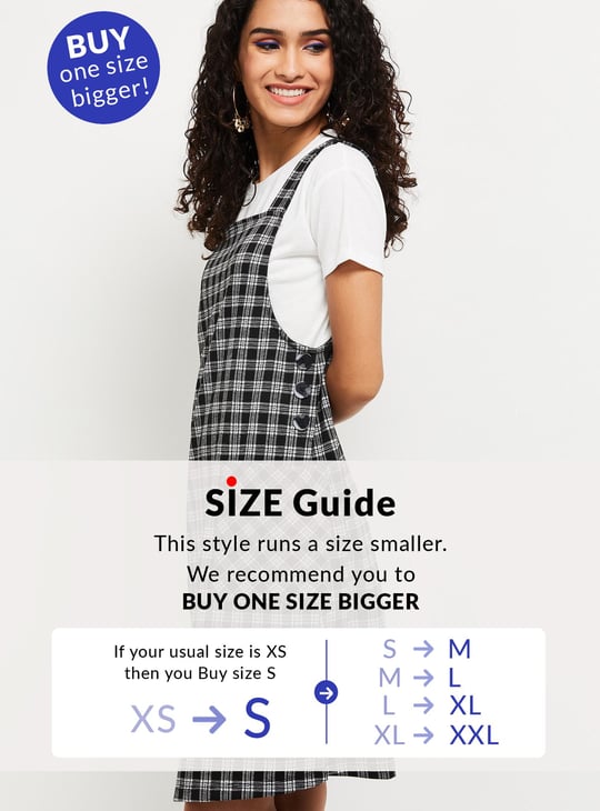 Women Checked Pinafore Dress with Solid T-shirt