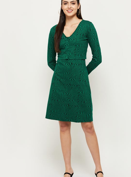 Women Printed A-Line Dress With Full Sleeves Jacket 