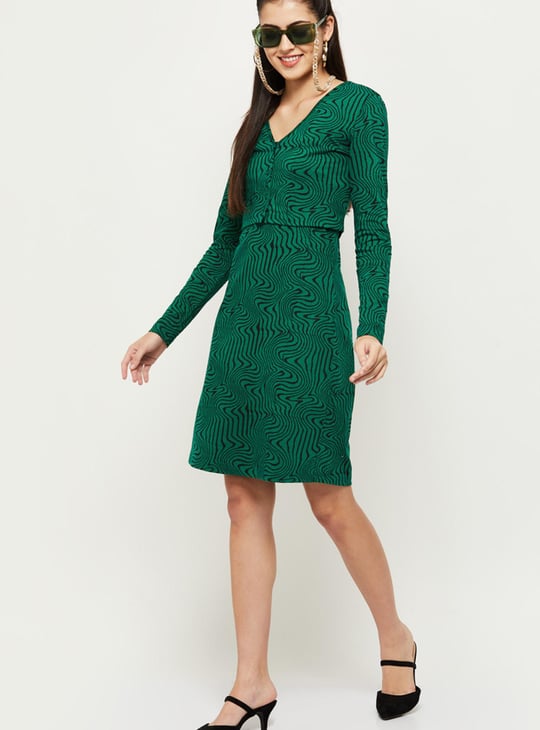 Women Printed A-Line Dress With Full Sleeves Jacket 