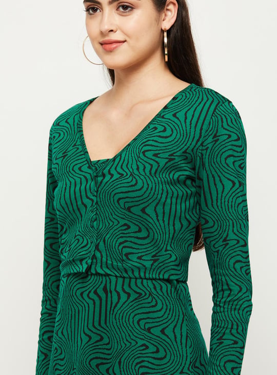 Women Printed A-Line Dress With Full Sleeves Jacket 
