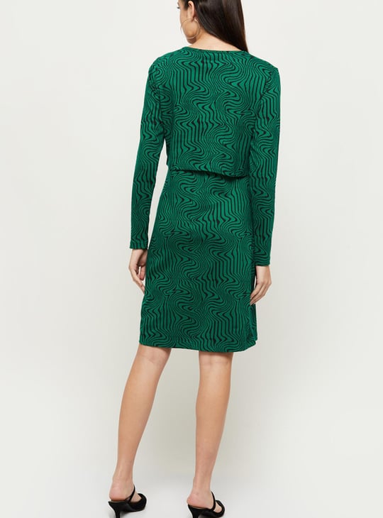 Women Printed A-Line Dress With Full Sleeves Jacket 