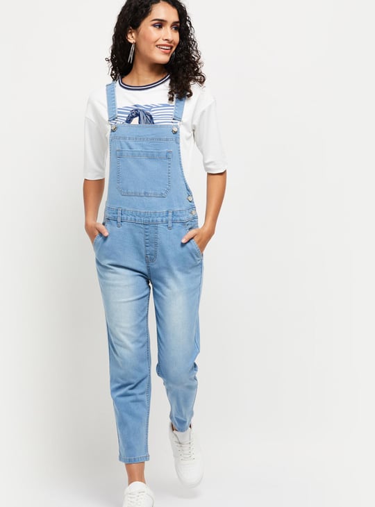 Women Solid Denim Dungarees