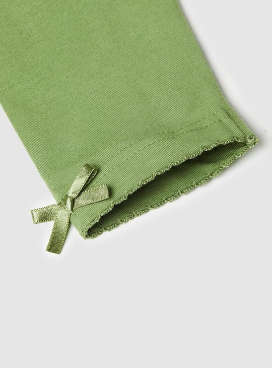 Solid Bow Detailed 3/4th Leggings