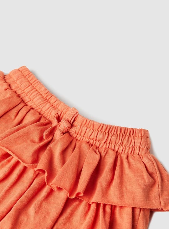 Girls Solid Elasticated Tiered Skirt
