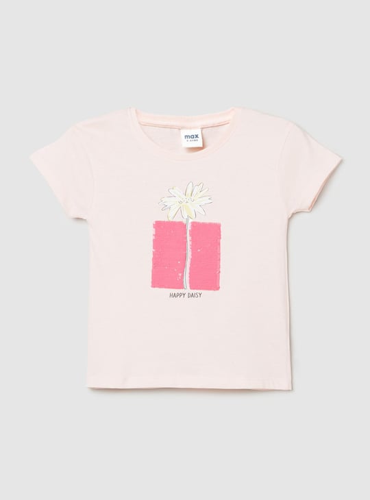 Girls Sequin Embellished Round Neck T-shirt 