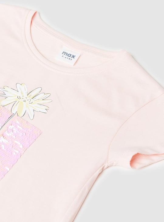 Girls Sequin Embellished Round Neck T-shirt 
