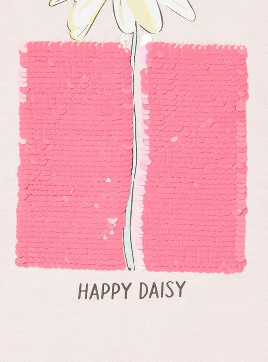 Girls Sequin Embellished Round Neck T-shirt 