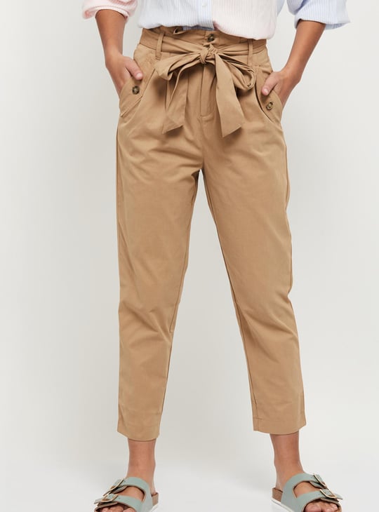 Women Solid Woven Casual Trousers