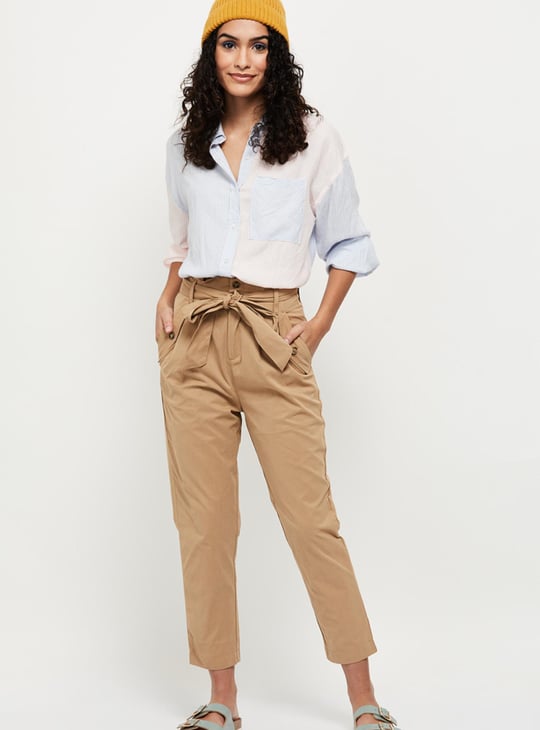 Women Solid Woven Casual Trousers