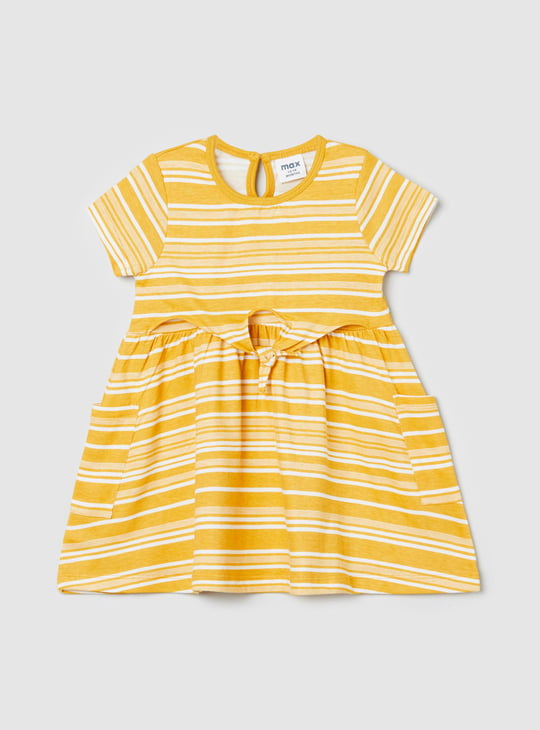 Girls Striped Round Neck A-Line Dress 