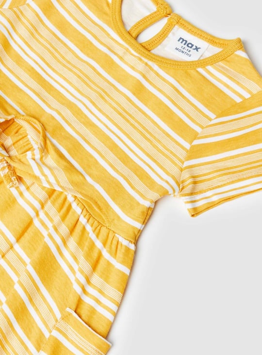 Girls Striped Round Neck A-Line Dress 