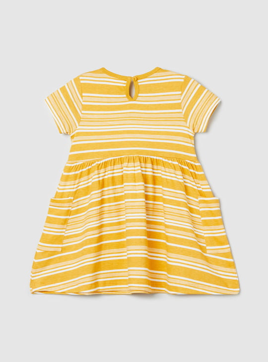 Girls Striped Round Neck A-Line Dress 
