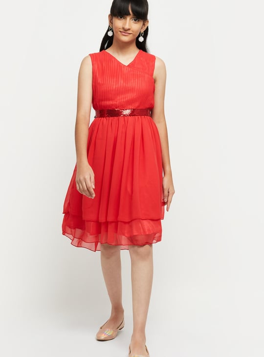 Girls Solid A-line Dress 