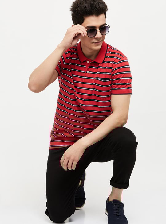 Men Striped Slim Fit Polo T-shirt 