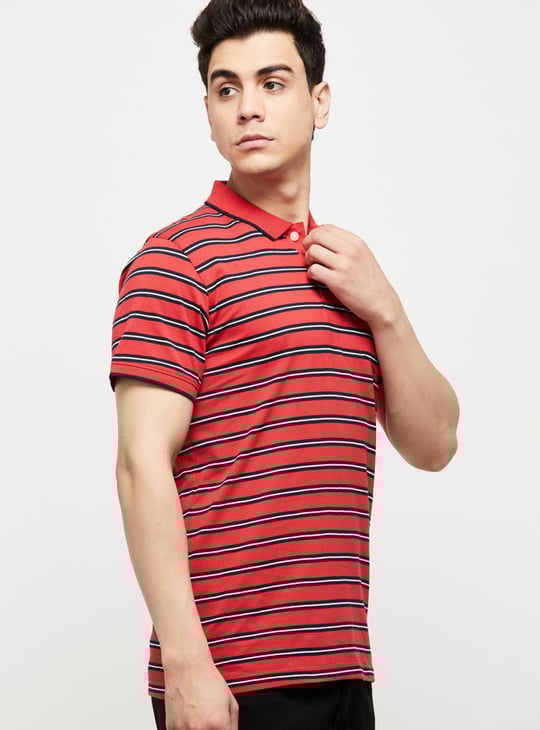 Men Striped Slim Fit Polo T-shirt 