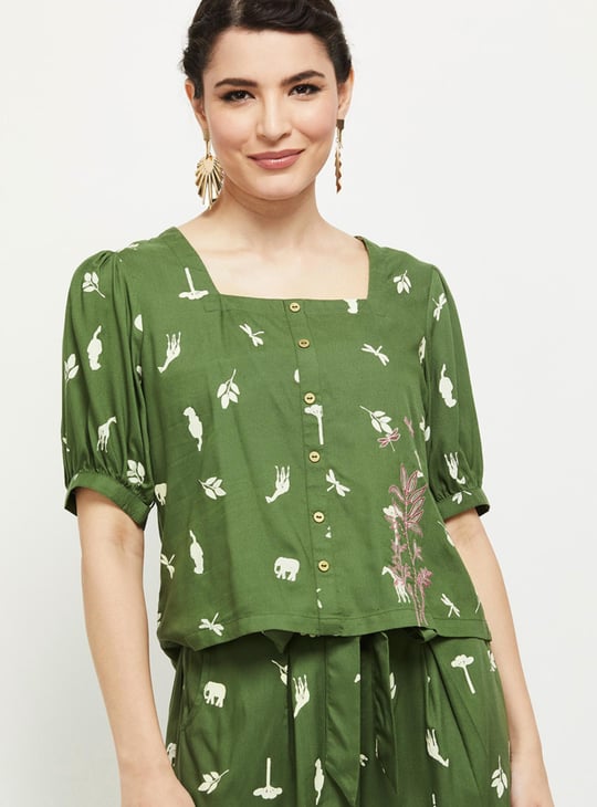 Women Printed Square Neck Top