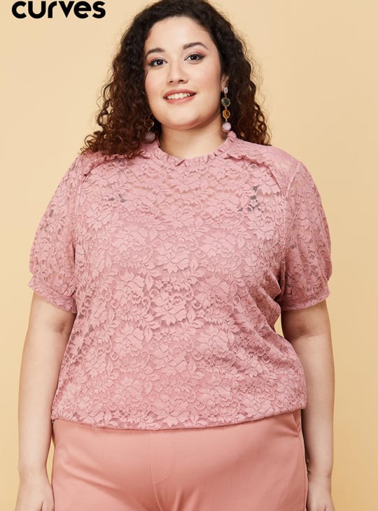 Women Lace Top with Scalloped Trim