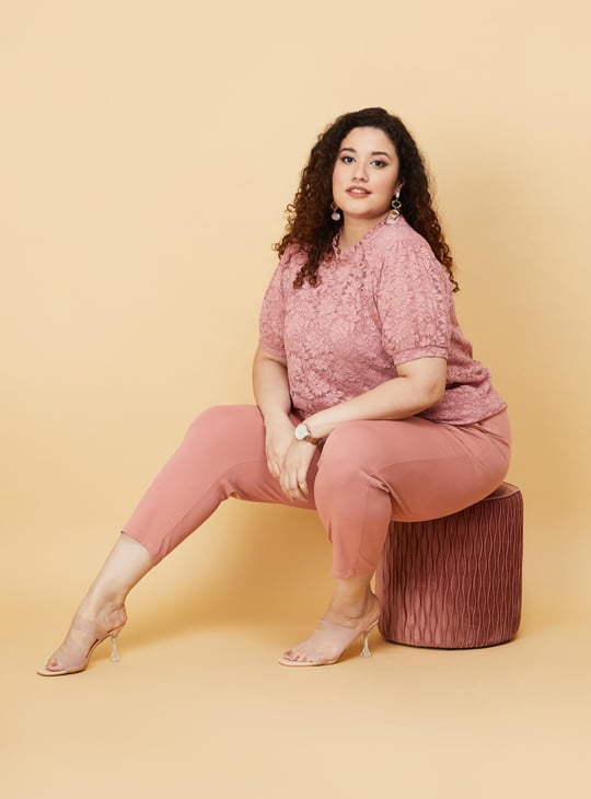 Women Lace Top with Scalloped Trim